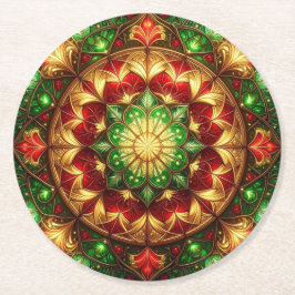 Posavasos Redondo De Papel Green Red Decorative Holiday Paper Coaster
