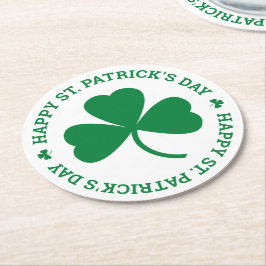 Posavasos Redondo De Papel Green Shamrock Happy St. Patrick's Day Fiesta