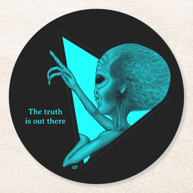 Posavasos Redondo De Papel Grey Alien, la verdad está ahí fuera (Anverso)