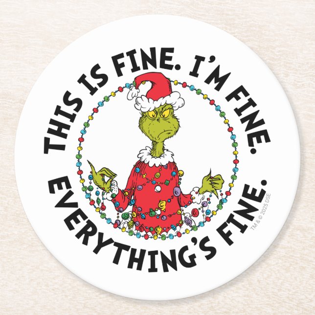Posavasos Redondo De Papel Grinch | Everything's Fine (Anverso)