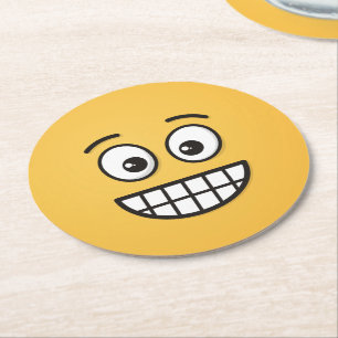 Posavasos Redondo De Papel Grinning Face con los ojos abiertos