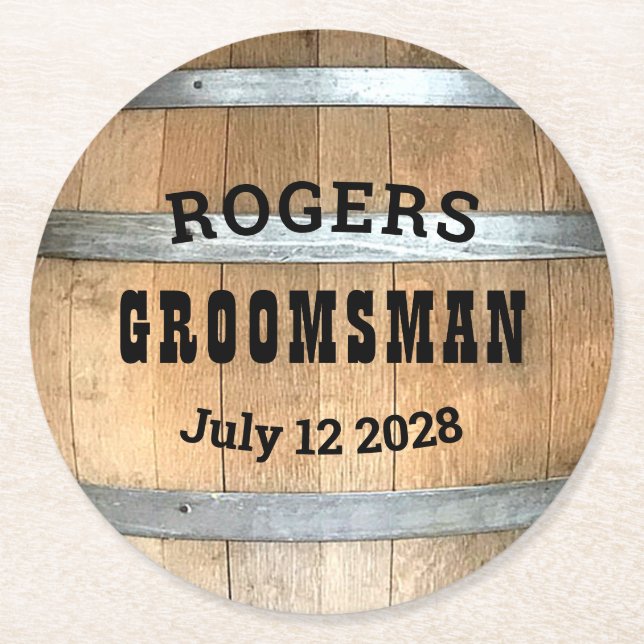 Posavasos Redondo De Papel Groomsman Whiskey Barrel (Anverso)