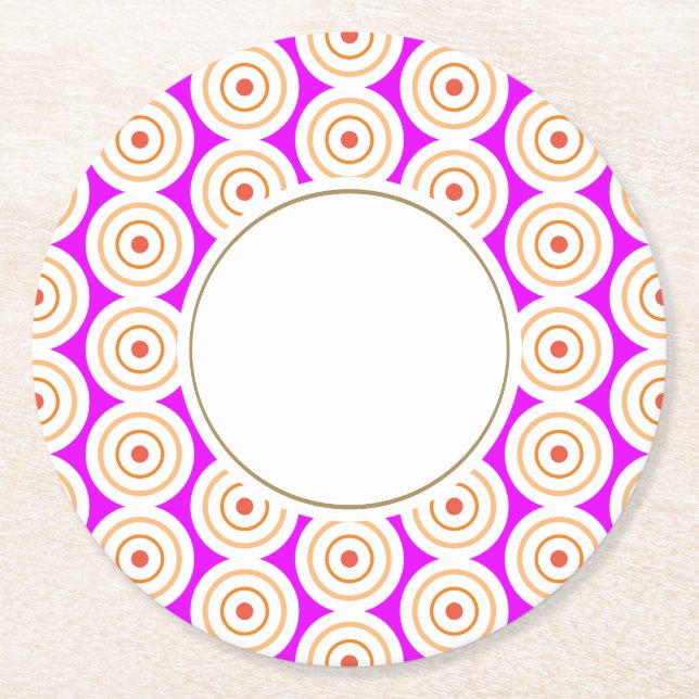 Posavasos Redondo De Papel Groovy Fun Tropical Rosa Naranja Blanca Con Cuello (Anverso)