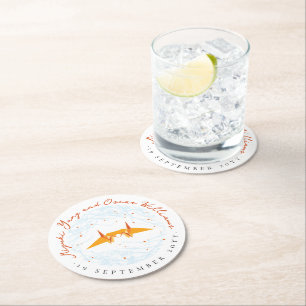 Posavasos Redondo De Papel Grullas de papel de naranja Origami ramifica Boda 