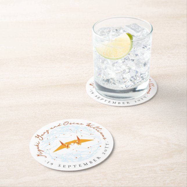 Posavasos Redondo De Papel Grullas de papel de naranja Origami ramifica Boda  (In situ)