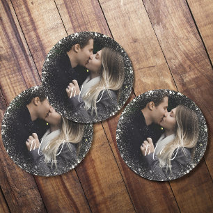 Posavasos Redondo De Papel guardar la fecha destellos blancos foto de pareja