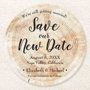 Posavasos Redondo De Papel Guardar nuestro nuevo Boda de impresión de madera 