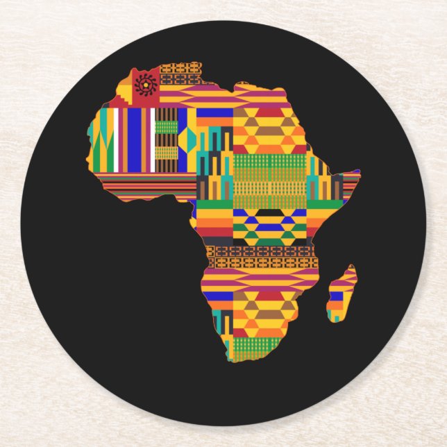 Posavasos Redondo De Papel Guay Africa Map Kente Cloth For Wong African Lover (Anverso)