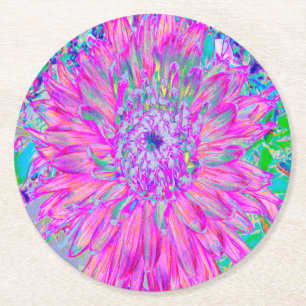 Posavasos Redondo De Papel Guay Blue y Purple Artsy Dahlia Bloom