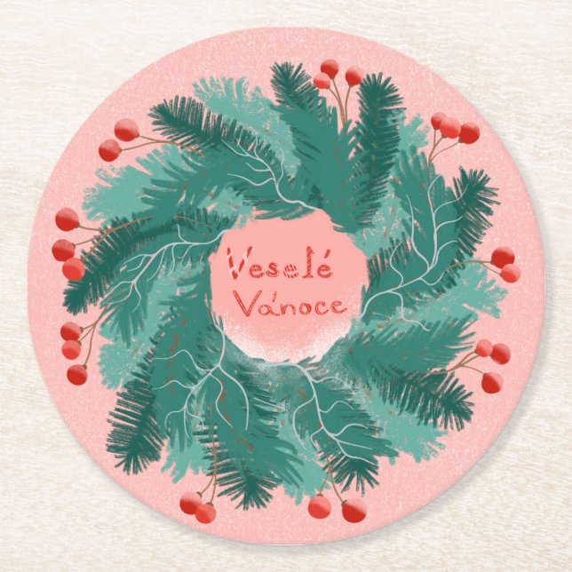 Posavasos Redondo De Papel Guerra de navidad checa (Anverso)