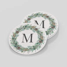 Posavasos Redondo De Papel Guirnalda de monograma inicial de vegetación inver