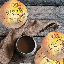 Posavasos Redondo De Papel Guirnaldas de Doodle y Berries en Acción de Gracia