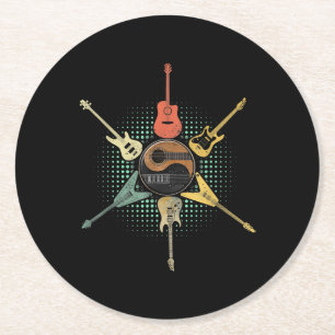 Posavasos Redondo De Papel Guitar Lover - Retro Style Regalo Para Guitarist