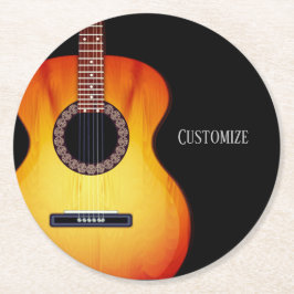 Posavasos Redondo De Papel Guitarra acústica negra personalizada