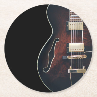 Posavasos Redondo De Papel Guitarra Eléctrica Sobre Negro