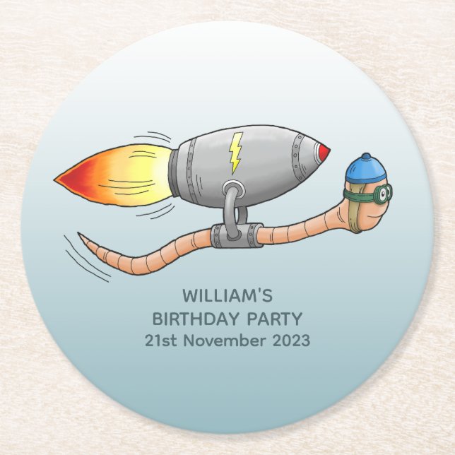 Posavasos Redondo De Papel Gusano de cohetes (Anverso)
