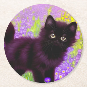 Posavasos Redondo De Papel Gustav Klimt Black Kitten