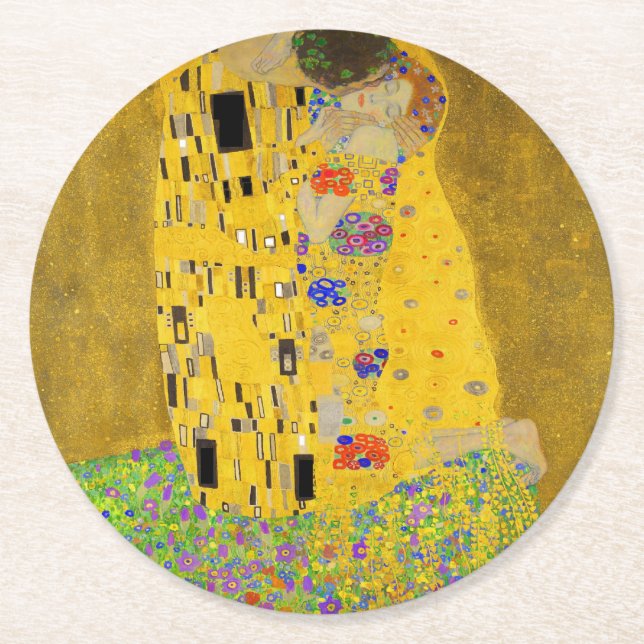 Posavasos Redondo De Papel Gustav Klimt El Zazzle del beso (Anverso)