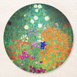 Posavasos Redondo De Papel Gustav Klimt Flower Garden