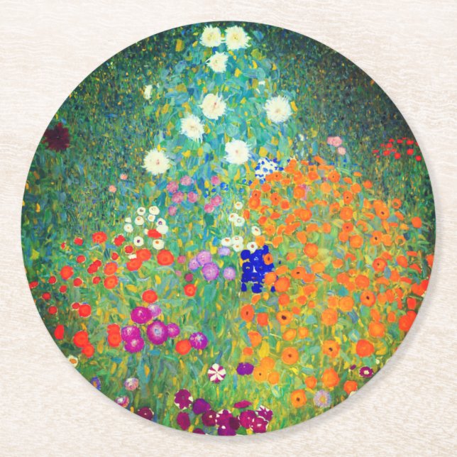 Posavasos Redondo De Papel Gustav Klimt Flower Garden (Anverso)