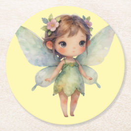 Posavasos Redondo De Papel Hada del Bosque Encantado: Sprite verde pastel