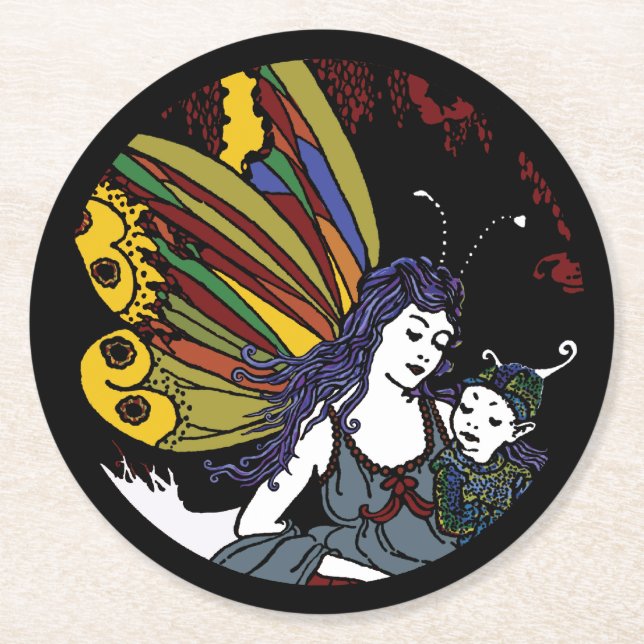 Posavasos Redondo De Papel Hadas de invierno (Anverso)