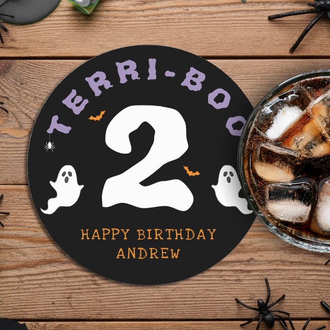 Posavasos Redondo De Papel Halloween 2º cumpleaños Terri-Boo Twos Ghost Gótic (Halloween 2nd Birthday Terri-Boo Twos Ghost Gothic Round Paper Coaster
)