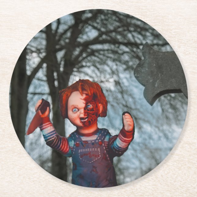 Posavasos Redondo De Papel Halloween aterrador (Anverso)