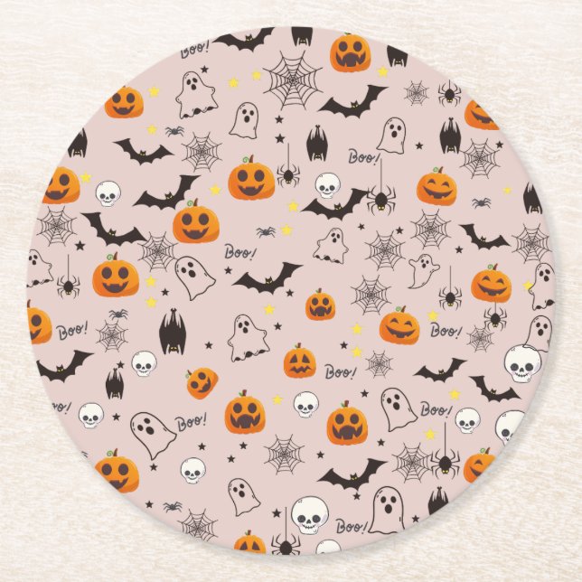 Posavasos Redondo De Papel Halloween Boo Ghost Cute (Anverso)