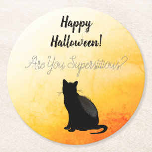 Posavasos Redondo De Papel Halloween con silueta de gato negro