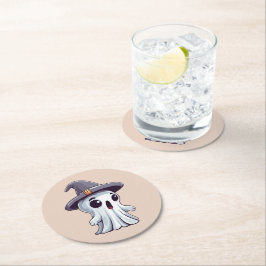 Posavasos Redondo De Papel Halloween: Geist mit Hut - 