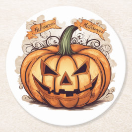 Posavasos Redondo De Papel Halloween: Großer Kürbis - 