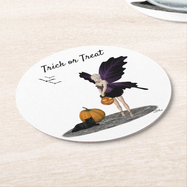 Posavasos Redondo De Papel Halloween Halloween con calabazas de papel (En perspectiva)