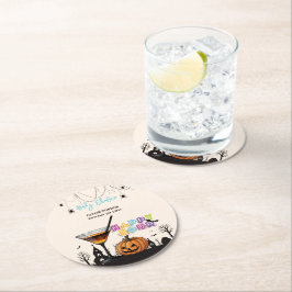 Posavasos Redondo De Papel Halloween Happy Hour Pumpkin Cocktail Baby Shower