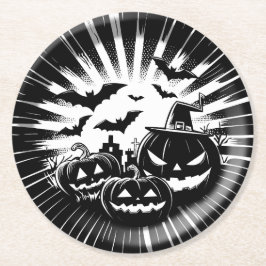 Posavasos Redondo De Papel Halloween in black and white