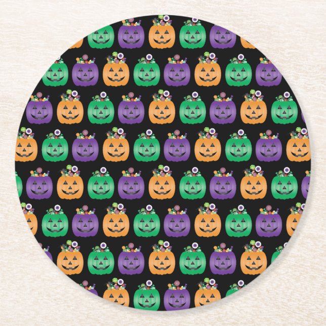 Posavasos Redondo De Papel Halloween Jack O Lantern Candy (Anverso)
