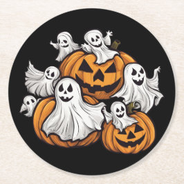 Posavasos Redondo De Papel Halloween: Kleine Geister mit Kürbissen - 