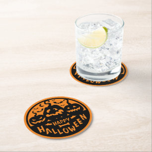 Posavasos Redondo De Papel Halloween negro y Naranja
