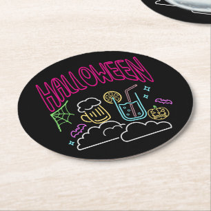 Posavasos Redondo De Papel Halloween Neon Glow Look Bebe Fiesta