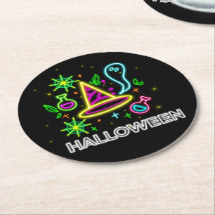 Posavasos Redondo De Papel Halloween Neon Look Gorra Ghost Web Fiesta