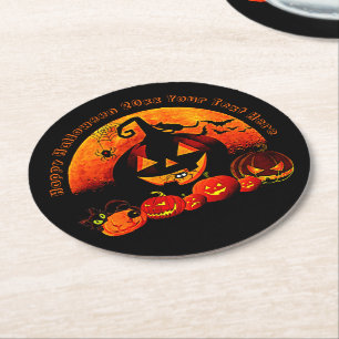 Posavasos Redondo De Papel Halloween Nombre Año 20xx Gato de calabaza de bril