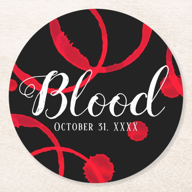 Posavasos Redondo De Papel Halloween Sangre Red Wine Stain Coaster (Anverso)