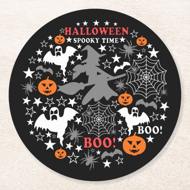 Posavasos Redondo De Papel Halloween Spooky Time (Anverso)