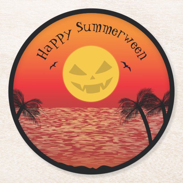 Posavasos Redondo De Papel Halloween tropical (Anverso)