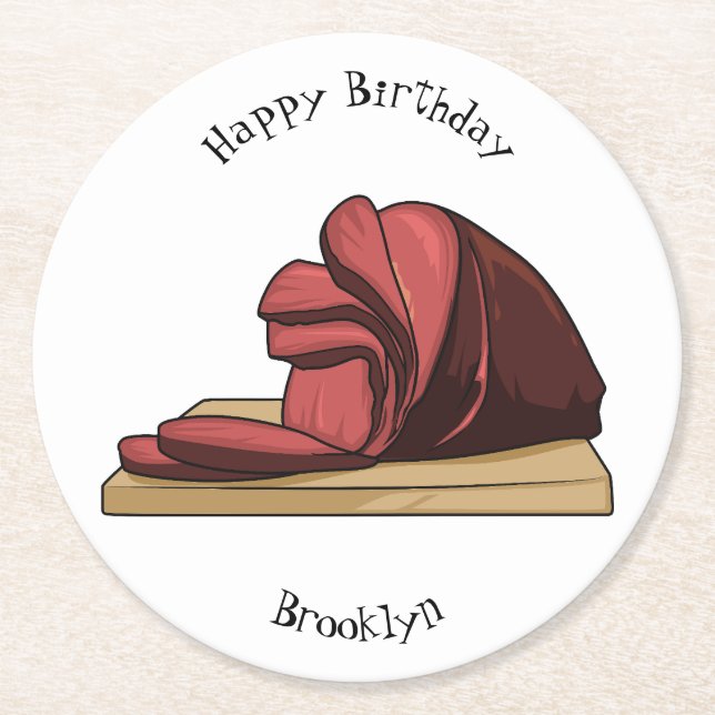 Posavasos Redondo De Papel Ham personalizado ilustracion (Anverso)