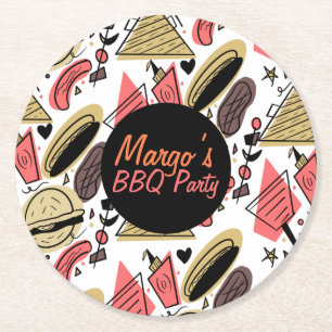 Posavasos Redondo De Papel Hamburguesa Hotdog Garabato Barbacoa Cumpleaños Pa