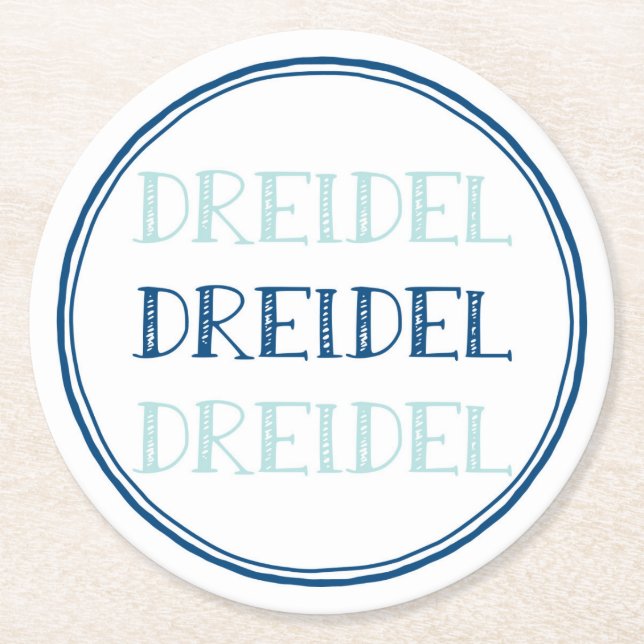 Posavasos Redondo De Papel Hanukkah Dreidel Modern (Anverso)