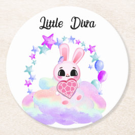 Posavasos Redondo De Papel Happiness magic sweet bunny in the rainbow
