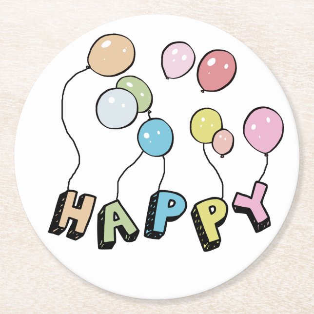 Posavasos Redondo De Papel Happy (Anverso)
