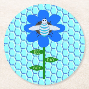 Posavasos Redondo De Papel Happy Bee Day Boy Blue Birthday Bumblebee